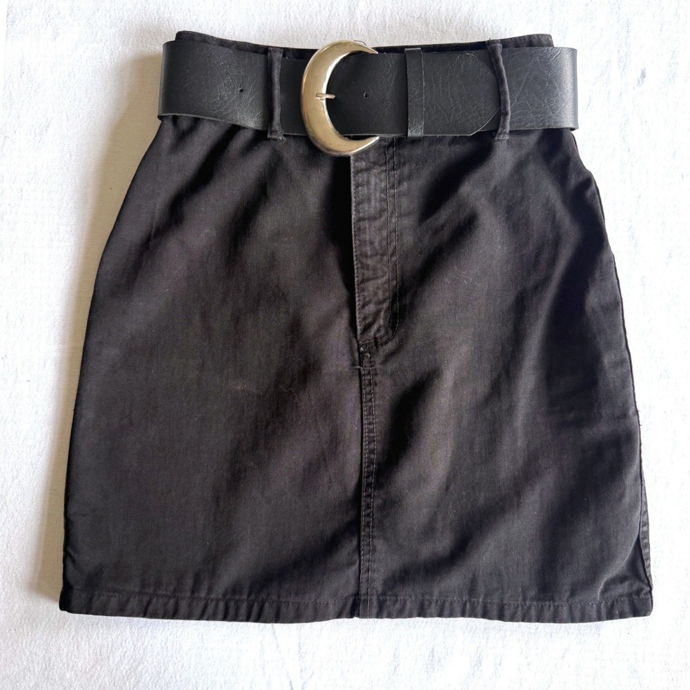 Vintage‎ Bongo Gene Montesano Black Denim Mini Skirt Y2K 90s Statement Belt